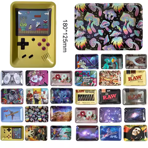 Household Metal Tray Rolling Tobacco Container Smoking Accessories Storage Trays Various Patterns 18