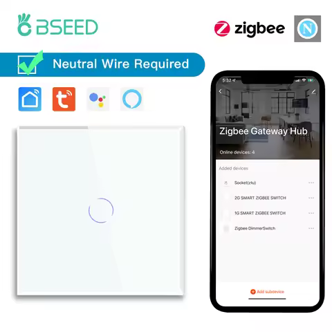 BSEED Zigbee Touch Switches 1/2/3Gang 1/2/3Way Smart Light Switch Wall Switches Tuya Control Smart L