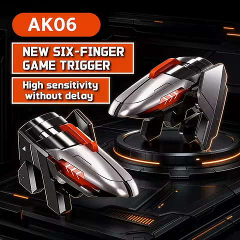 6 Finger Mobile Phone ABS Game Trigger AK06 for PUBG Aim Shooting L1 R1 Alloy Key Button for IOS And