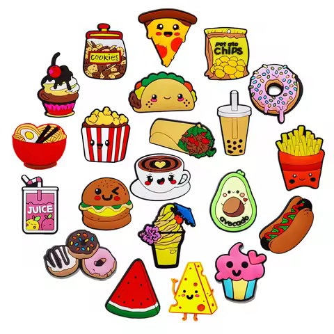 21Pcs Food Donut Series Shoe Charms For Shoe Key Chain Sandals Beach Bags, PVC DIY Shoe Decorations 
