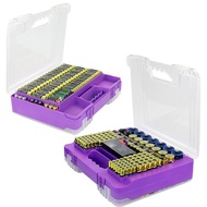 230+ Battery Storage Organizer AA AAA C D 9V Waterproof Battery Holder Case with Tester (Purple) Gre