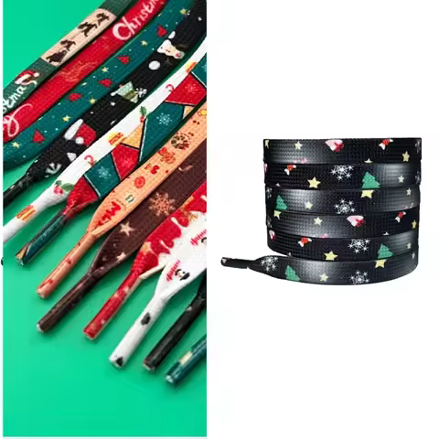 Christmas Themed Shoelace Anti Slip Flat Polyester Shoelaces Athletic Shoe Laces Replacement For Adu