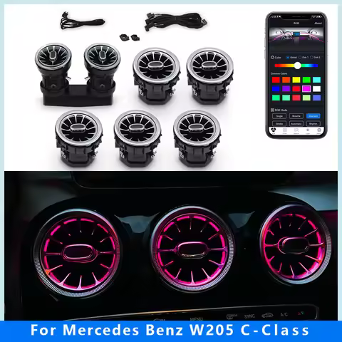 7pcs Interior Ambient Light 64 Colors For Mercedes-Benz C Class W205 2015-2021 W213 W156 W117 W176 A