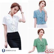Baju Kemeja Putih Lengan pendek Polos Atasan Kerja Wanita Korea - AJ3