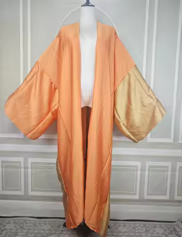 Muslim Traditional Dubai Lady Prayer Silk Long Cardigans Summer African Female Loose Duster Coat Ele