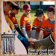 (RKZU) Never Give Up Medal Hanger Display with Shelf - Easy Install Carbon Steel Trophy and Medal Di