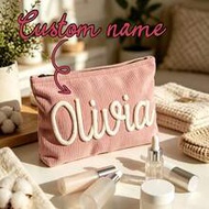 Personalized Bridesmaid Gift, Customized Corduroy Letter , Corduroy Makeup Pouch, Bridesmaid Party F