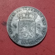 Koin perak kuno Belanda 1/2 Gulden Willem III 1857 silver coin TP12mn