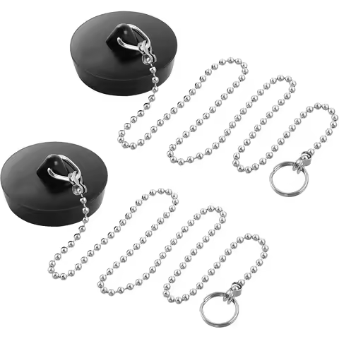 2-Pack Black Rubber Sink Stopper with Chain, Kitchen Water Stopper, Bathtub Water Stopper, Rubber Ov