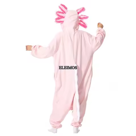 ELEIMOS Halloween Onesie Pink Axolotl For Women Men Adult Animal Kigurumis Pyjamas Cartoon Pajama Ho