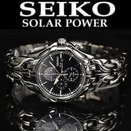 【Seiko 】SEIKO SSC139 太陽計時碼表 黑色錶盤 不銹鋼 男士手錶