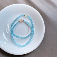 Emerald gift。拈翠 -巴西透體藍磷灰石手串