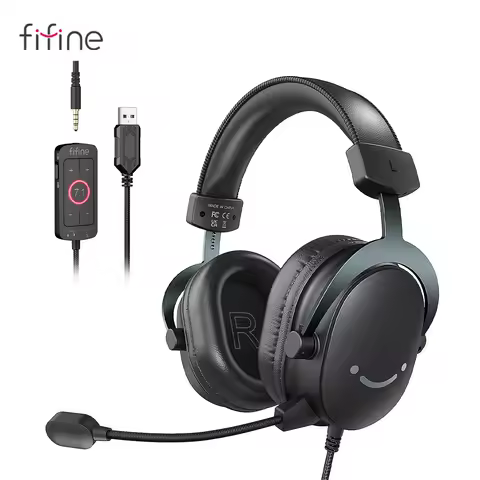 FIFINE Headset,3.5 mm jack&USB Headphone with 7.1 Surround Sound/volum contral/Mute switch for PC/MA