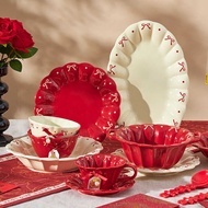 Bow Ceramic Tableware High-value Rice Bowl Double-ear Soup Bowl Household Ceramic Bowl Plate ins Sty