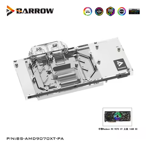 Barrow GPU Water Block For ASROCK Radeon RX 9070XT Taichi 16GB OC Graphics Card Cooler,BS-AMD9070XT-