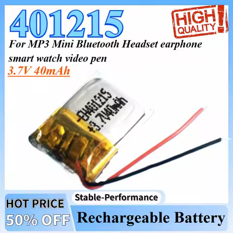 401215 3.7V 40mAh Lithium Polymer Lipo Rechargeable Battery for MP3 Mini Bluetooth Headset Earphone 
