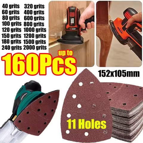 1-160Pcs 11Holes Mouse Sander Sandpaper Triangule Sandpaper 40-2000 Grits Paper Triangle Sanding Dis