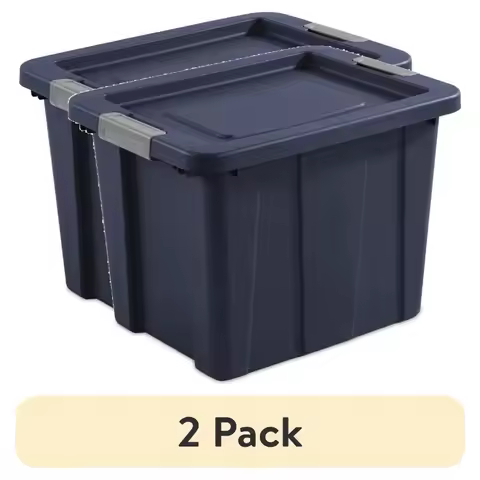 (2 pack) 18 Gallon Latching Tuff1 Tote, Rugged Plastic Bin with Lid, Dark Blue
