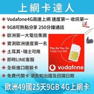 26天 Vodafone 歐洲  上網卡 49國 3G 4G sim卡 網卡 英國 法國 德國 西班牙 土耳其 瑞士