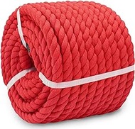 Red Cotton Rope 3/4 inch x 100feet Thick Craft Rope, Soft Cotton Rope for Decoration Swing Hanging Landscaping Tug of War