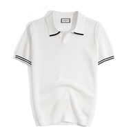 Áo Thun Polo Nam By Cotton Cao Cấp Dệt Kim Trắng Lỗ Viền Sọc Bo Tay