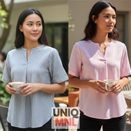 UNIQ.MNL DELSEY Breezy Striped 3/4 Sleeve Split-Neck Top | (S–M / L–XL Sizes)