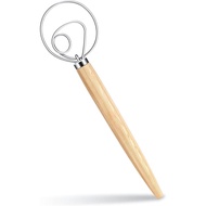 13-Inch Danish Dough Whisk - Wooden Danish for Dough with Stainless Steel Dough Hook - Traditional D