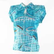 PLEATS PLEASE Issey Miyake PP43-JK582 Jet Coaster 印花褶皺短袖襯衫，淺藍色，3 碼，日本製造，正品，女款