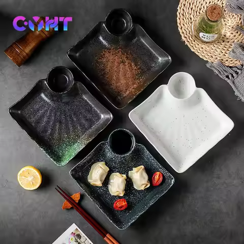 Japanese Dining Plate Ceramics Dipping Sauce Plate Vintage Cold Vegetables Tableware Chinese Dumplin