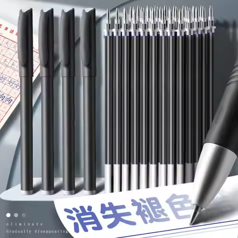 7pcs/set Blue Ink Automatic Fade Pen Kit Refill Handwriting Calligraphy Magic Pens 0.5mm Invisible I