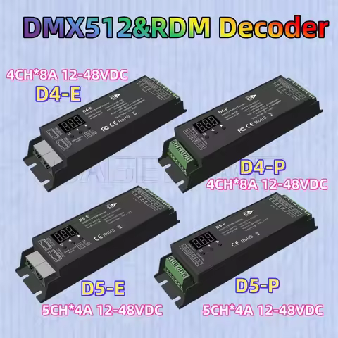 Skydance D4-E/P D5-E/P CV DMX512&RDM Decoder 4Channel PWM Controller Digital Display XLR3 RJ45 For R