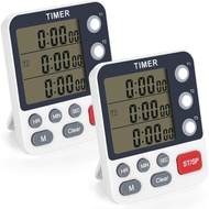 2Pcs Digital Dual Kitchen Timer,3-Channel Magnetic Countdown Stopwatch Timer for Cooking Suitable fo
