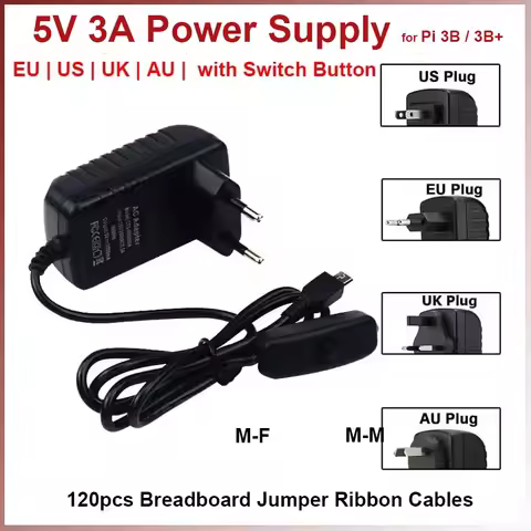 5V 3A Raspberry Pi 3B+ 3B Power Supply AC Switch Button Power Adapter Micro USB Port for Pi Zero 2 W