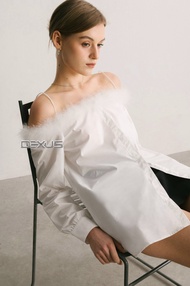 [DEXUS] ÁO TRỄ VAI MIX VIỀN LÔNG FEATHER TOP -  DXA140664