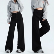 S-5XL~牛仔裤 长裤Long jeans pants blue black denim straight wide leg loose Korean style highwaist casual 