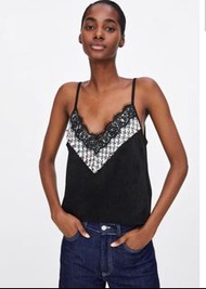 Zara 人造麂皮黑色吊帶拼接花呢背心 細肩帶背心 吊帶上衣 無袖上衣