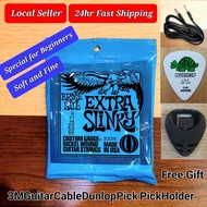 Ernie Ball 2225 Etra Slinky Electric Guitar Strings With Free 3m Guitar Cable,Dunlop Pick & Pick Hol