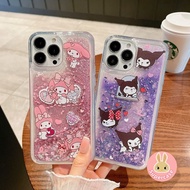 For OPPO Reno 7 4G 8 4G 8Z 7Z 5Z 4Z 5f 5 Lite R9 R9S F1 F3 Plus R17 R15 Pro A1K Glitter Cases Kuromi My Melody Cinnamoroll Quicksand Glitter Phone Case Shockproof Cover