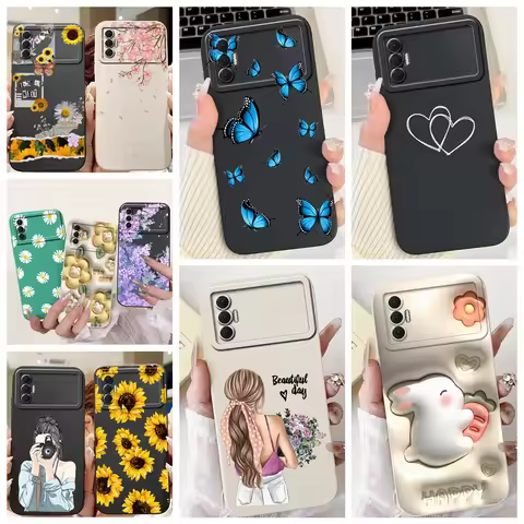 For Tecno Spark 8P Spark8P 8 P KG7 Case Cover Soft Silicone TPU Flower Butterfly Girly Fashion Paint