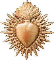 Ex-voto Gold Heart Magnet 9 x 8 cm with Flame