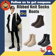 GU Ribbed Knit Socks Boots (Color:09 Black /32 Beige /38 Dark Brown)