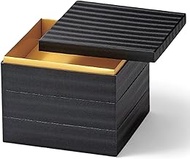 J-kitchens Heavy Box, 3 Tiers, 6.5 Inches, Japanese Paper, Small Wave Black, 7.9 x 7.9 x 6.9 inches 