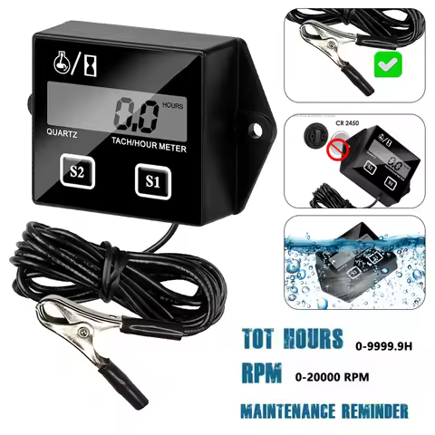 0-20000RPM Digital Tach Hour Meter Metal Clip Motorcycle Tachometer Gas Engine RPM Speed Display Wor