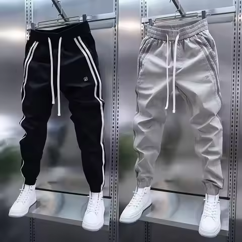 2025 New Men's Black Joggers Casual Pants High Street Sports Trousers Cotton 9-Minute Sweatpants Fas