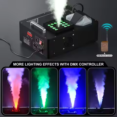 1500W LED Fog Machine Remote Control Vertical Smoke Machine with 24LED RGB Disco Dj Stage Light for 