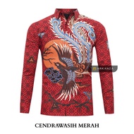 MERAH KEMEJA Original Batik Shirt With CENDRAWASIH Motif Red Men's Batik Shirt For Men, Slimfit, Full Layer, Long Sleeve, Long Sleeve