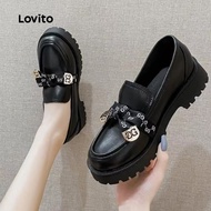 Lovito Preppy Boat Shoes Retro Student Bow Boat Shoes for Women LFA90215 Lovito Sepasang Kasual Bot 