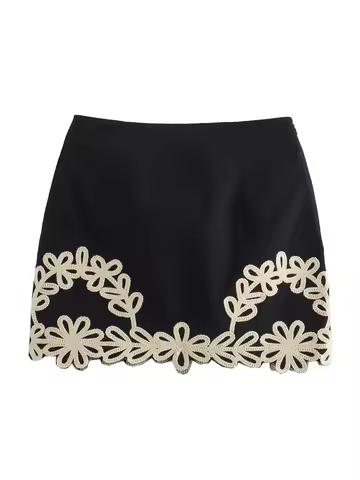 Zevity 2024 New Women Fashion Flower Embroidery Applique A Line Mini Skirt Faldas Mujer Female Chic 