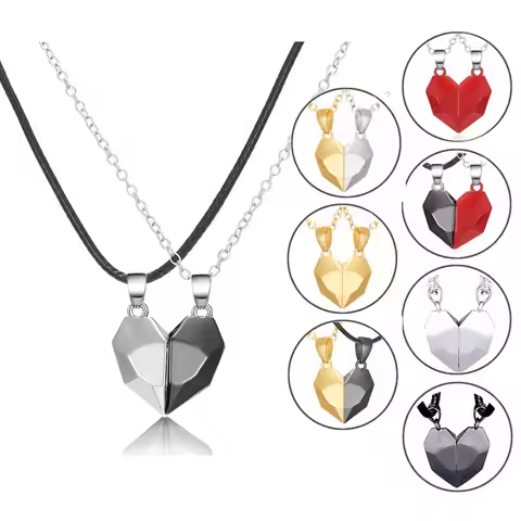 Good Simple Quality Couple Pendant Necklace Electrocardiogram,Magnetic Heart,Pendant Splicing Neckla