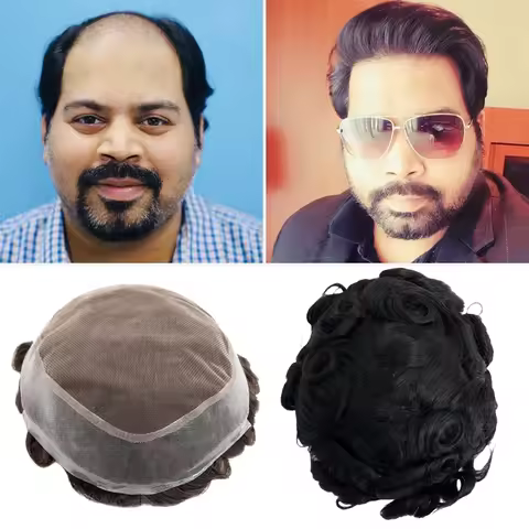 Toupee for Men Human Hair Wigs Men Toupee AUS Prosthesis Units Patch Curly Wave Toupee Hair Real Hum